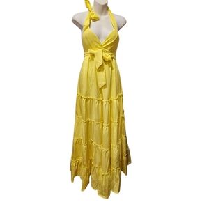Yellow Halter Maxi Dress open back Sz.S/M